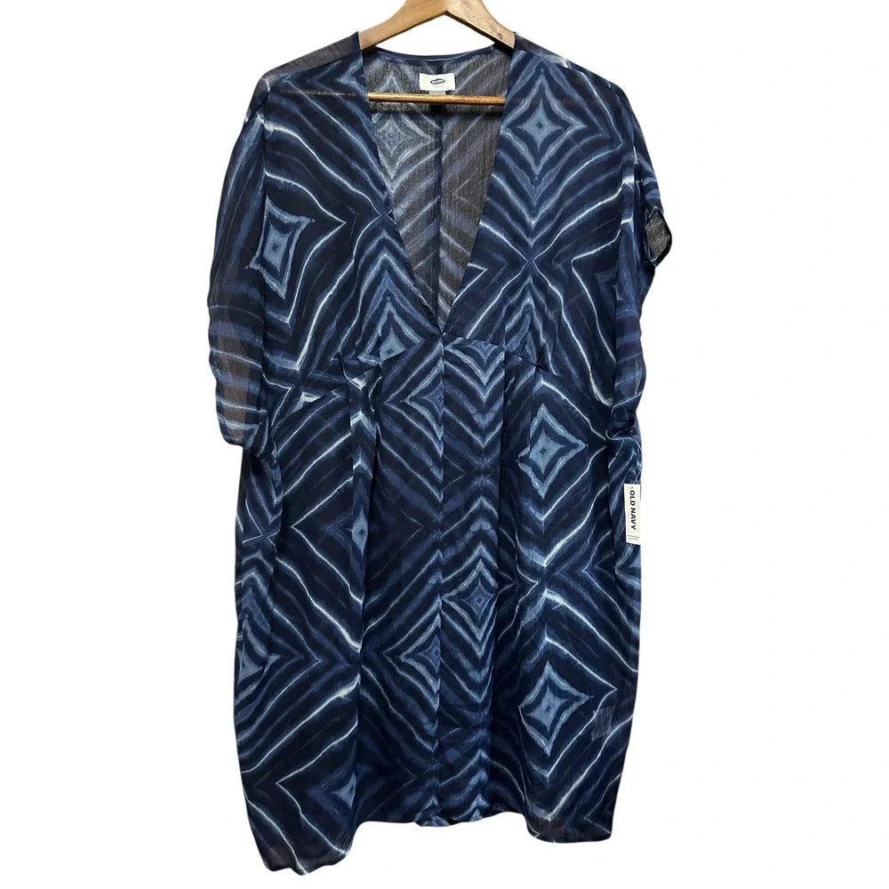 Old Navy Blue Diamond Print Swim Cover Up Tunic‎ Top Dress XL